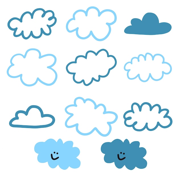 Vector nubes azules con caras sonrientes