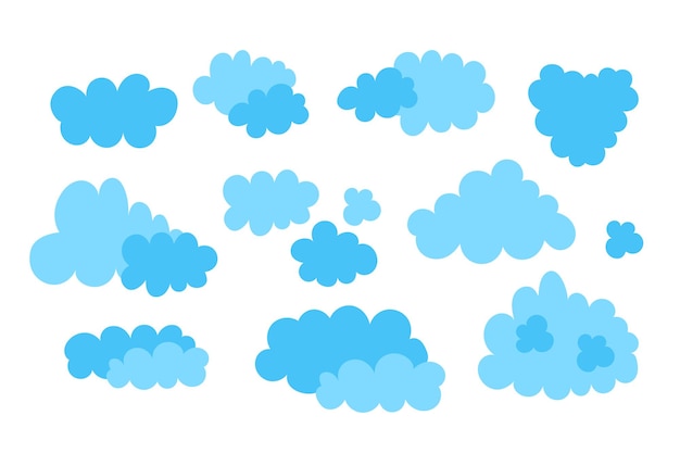 Nubes azules conjunto icono de nube vector conjunto de diferentes formas Colección de nubes Vector