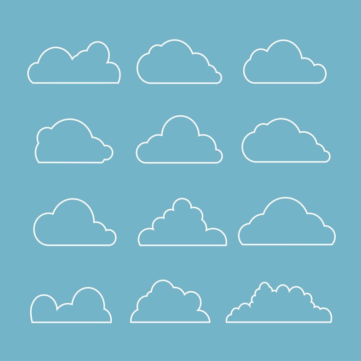 Vector nubes blancas en el cielo azul con una larga sombra. vector de acciones