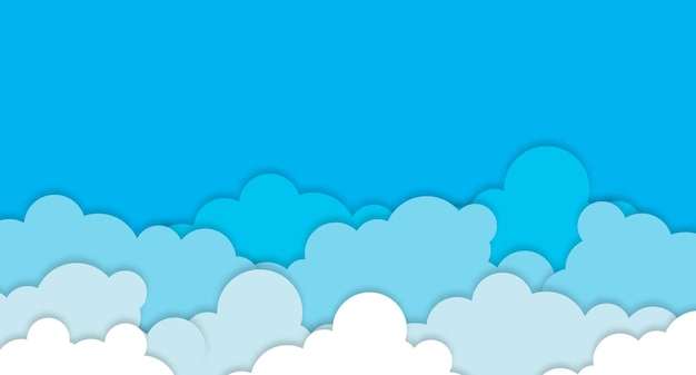 Vector nubes blancas sobre fondo de cielo azul. nubes de papel de vector. nube blanca en diseño de corte de papel de cielo azul. ilustración de arte de papel de vector. estilo de corte de papel. lugar para el texto.