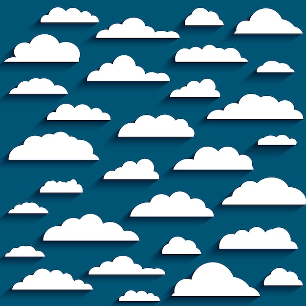 Nubes blancas en vector de fondo azul oscuro