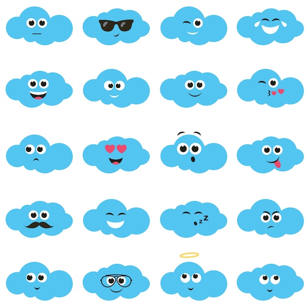 Vector nubes con caras sonrientes