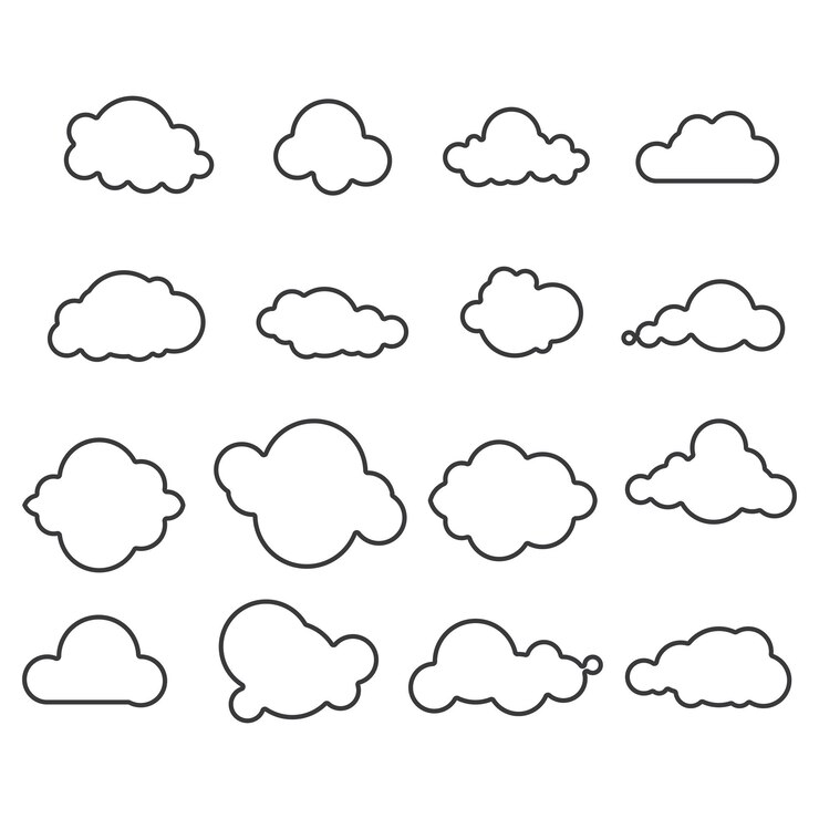 Vector nubes cielo azul con diferentes formas de nubes lindo paisaje de nubes de verano paisaje nublado simplicidad naturaleza panorama aéreo vector comic