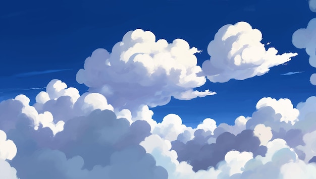 Nubes en un cielo azul Fondo de capa de ozono Ilustración de pintura dibujada a mano