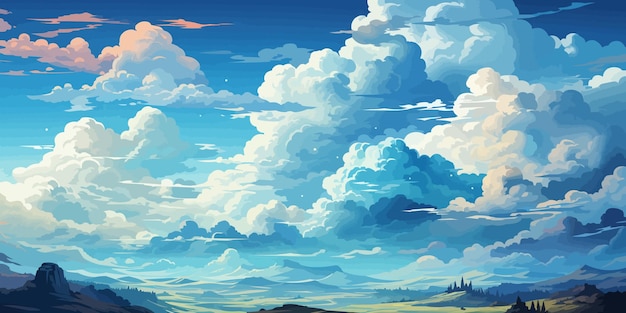 Nubes de cielo azul vectorial estilo limpio de anime