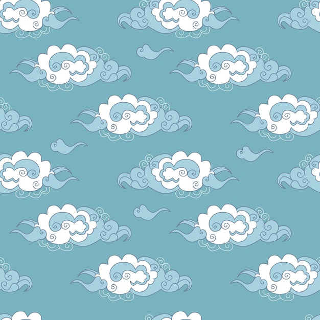 Nubes en el cielo Estilo chino Ilustración de vector de patrones sin fisuras