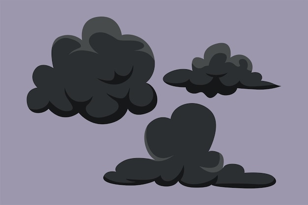 Nubes del cielo negras Concepto de nubes Ilustración vectorial plana de colores aislada