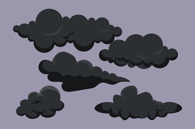 Nubes del cielo negras Concepto de nubes Ilustración vectorial plana de colores aislada