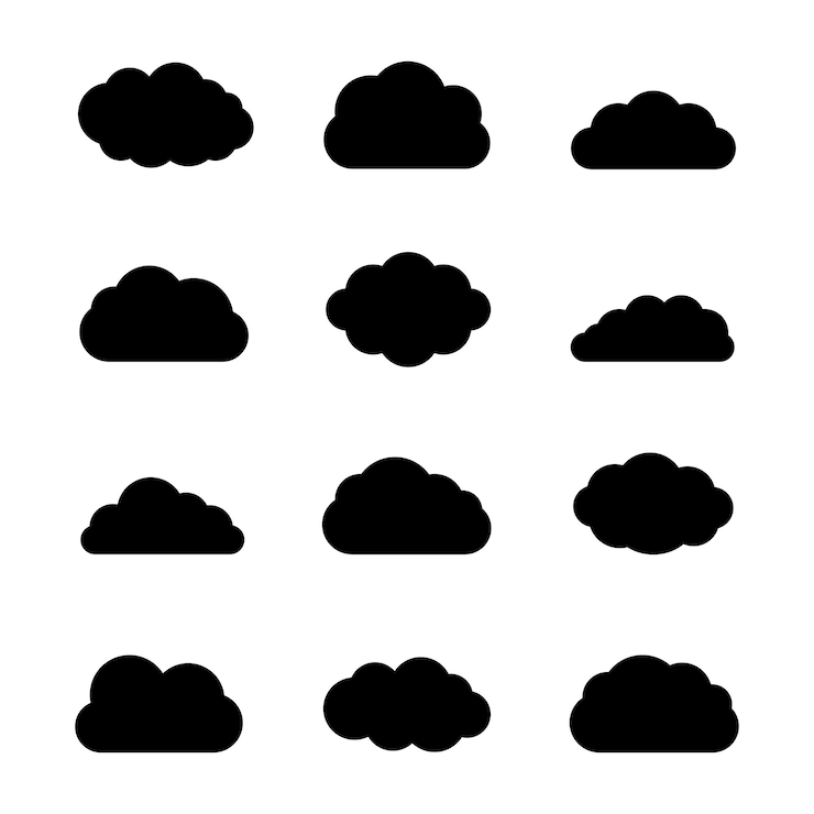 Vector nubes colección nube siluetas vector iconos sobre fondo blanco