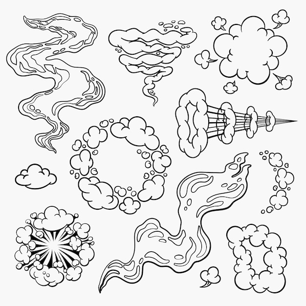 Nubes de cómic nubes de dibujos animados en estilo de línea aislado sobre fondo claro