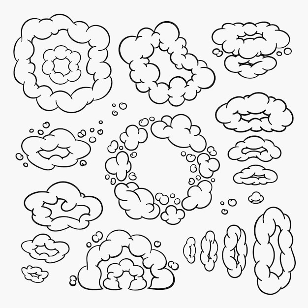 Nubes de cómic nubes de dibujos animados en estilo de línea aislado sobre fondo claro