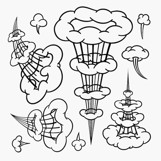 Nubes de cómic nubes de dibujos animados en estilo de línea aislado sobre fondo claro