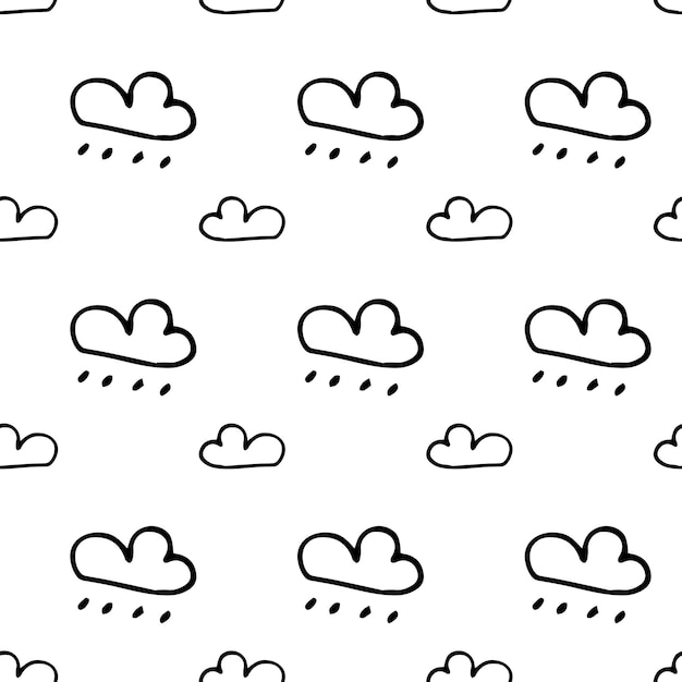 Nubes dibujadas a mano de patrones sin fisuras. Doodle dibujo negro. Símbolo de signo. Elemento de decoración. Aislado sobre fondo blanco. Diseño plano. Ilustración vectorial.
