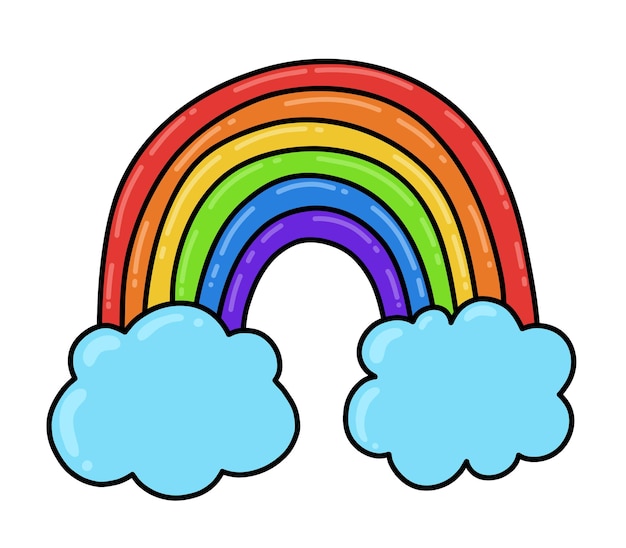 Vector nubes con dibujos animados lineal de doodle de arco iris