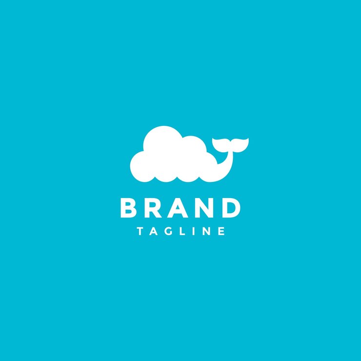 Vector nubes divertidas con colas de ballena diseño del logotipo nubes con ondas de agua y diseño del logotipo de la cola de ballena