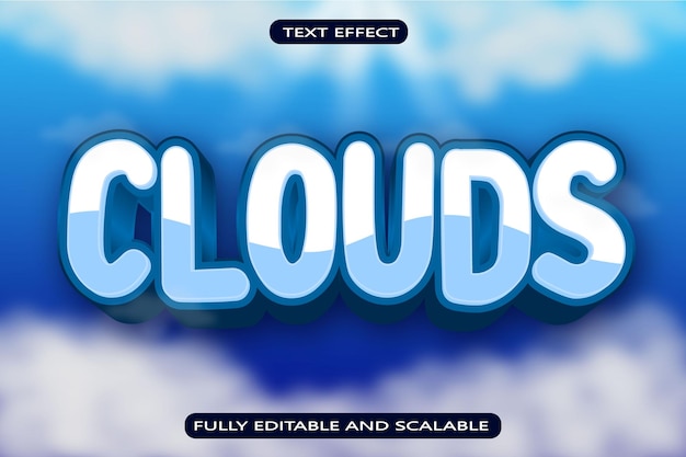 Nubes efecto de texto editable relieve en 3 dimensiones estilo moderno