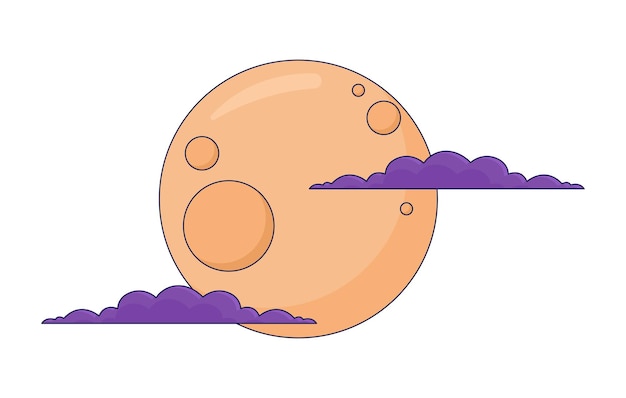 Nubes espeluznantes de luna llena objeto de dibujos animados lineal 2D noche de Halloween elemento vectorial de línea aislado fondo blanco luna aterradora cielo nublado misterio de fantasía luz de luna noche color punto plano ilustración