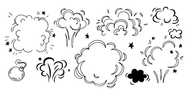 nubes de explosiones conjunto de ilustraciones en fuegos artificiales de estilo doodle