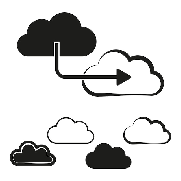 Nubes con flecha Concepto de computación en nube Símbolo de transferencia de datos Ilustración vectorial