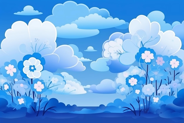 Vector nubes de fondo azul flores