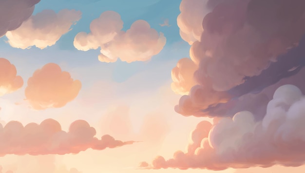 Nubes en el fondo del cielo durante el amanecer o el atardecer Hora dorada Ilustración de pintura dibujada a mano