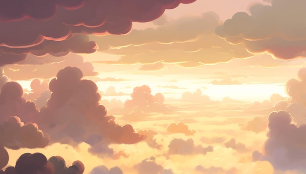 Vector nubes en el fondo del cielo durante el amanecer o el atardecer hora dorada ilustración de pintura dibujada a mano