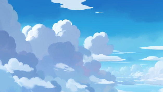 Nubes en un fondo de cielo azul brillante Ilustración de pintura dibujada a mano