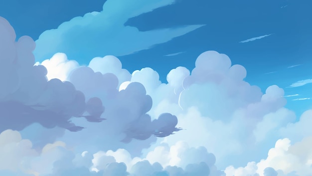 Nubes en un fondo de cielo azul brillante Ilustración de pintura dibujada a mano