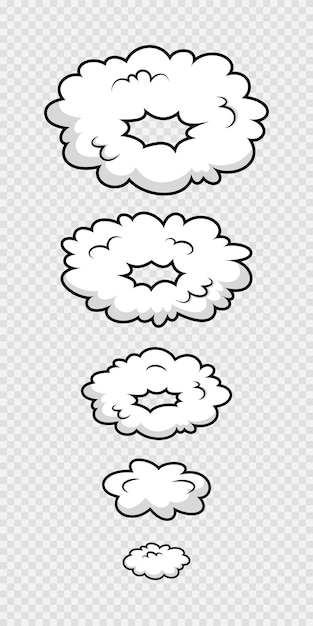 Nubes de humo cómicas. Globos divertidos de arte pop. Burbuja de diálogo. Elementos de dibujos animados. Forma de mensaje con efecto de velocidad.