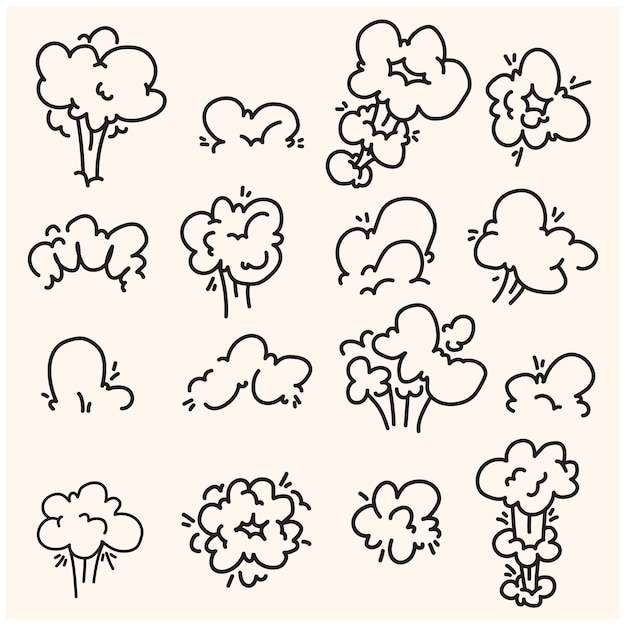 Nubes de humo con dibujos y dibujos en línea