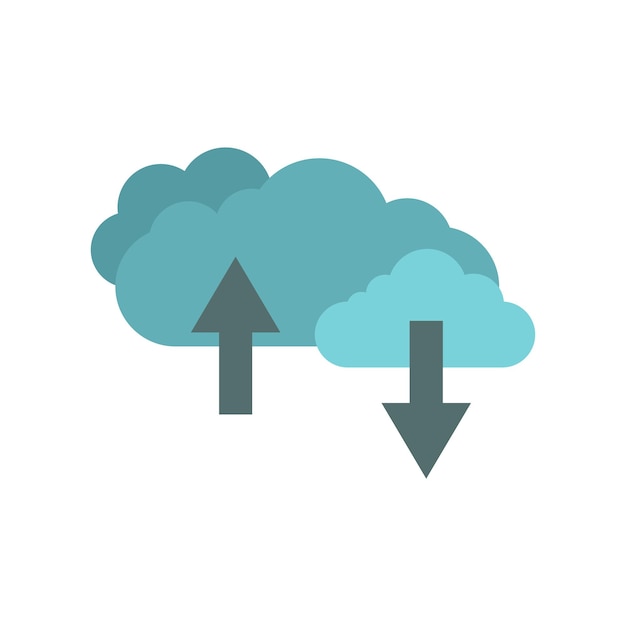 Nubes con icono plano de flechas aisladas sobre fondo blanco