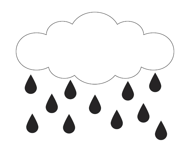 Nubes de lluvia gotas de lluvia goteando blanco y negro 2D línea objeto de dibujos animados