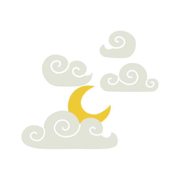 Nubes y luna en estilo moderno plano noche nublada vector ilustración concepto iconos para clima cond