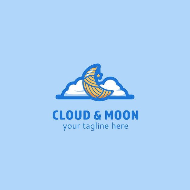 Nubes y luna logo icono símbolo ilustración lindo estilo fantasía caprichosa logo