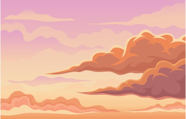 Vector nubes magníficas anaranjadas en el cielo rosado de la tarde ilustración vectorial