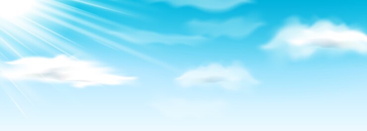 Vector nubes mullidas en el cielo azul con sol. airear con sol en verano o primavera.