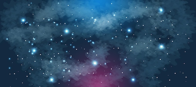 Nubes onduladas y fondo estrellado de la galaxia del cielo nocturno