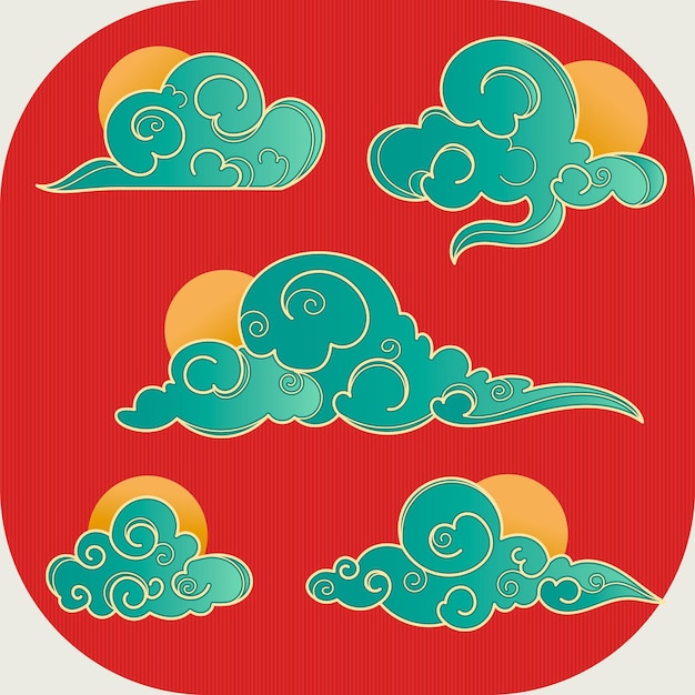 Nubes orientales lineales dibujadas a mano Colección de elementos de nubes chinas Nubes y olas elegantes