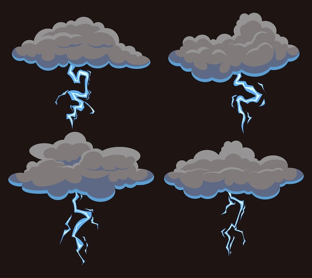 Vector nubes oscuras con relámpagos icono de tormenta ilustración vectorial nubes grises con relámpagos