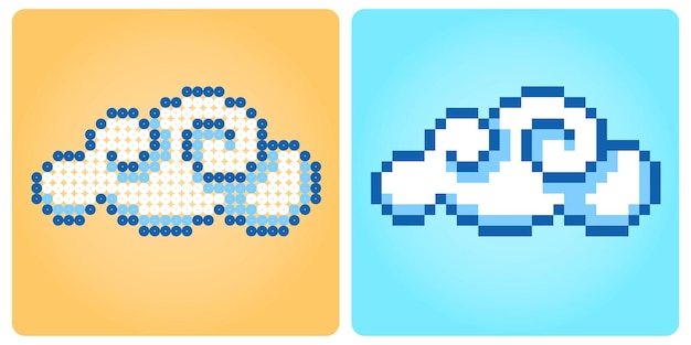 Nubes de píxel a de 8 bits Nubes para activos de juego y patrones de cuentas en ilustraciones vectoriales