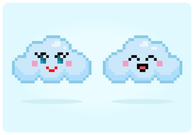 Nubes de píxeles de 8 bits. nubes kawaii para activos de juegos en ilustraciones vectoriales