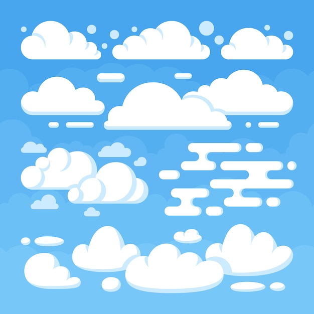 Nubes planas hermosas en el cielo azul. Cielo azul del tiempo con la nube blanca. Ilustración vectorial