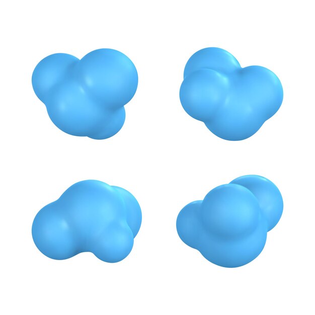 Nubes de plástico 3d Conjunto de nubes esponjosas de dibujos animados redondas aisladas sobre un fondo blanco Ilustración vectorial