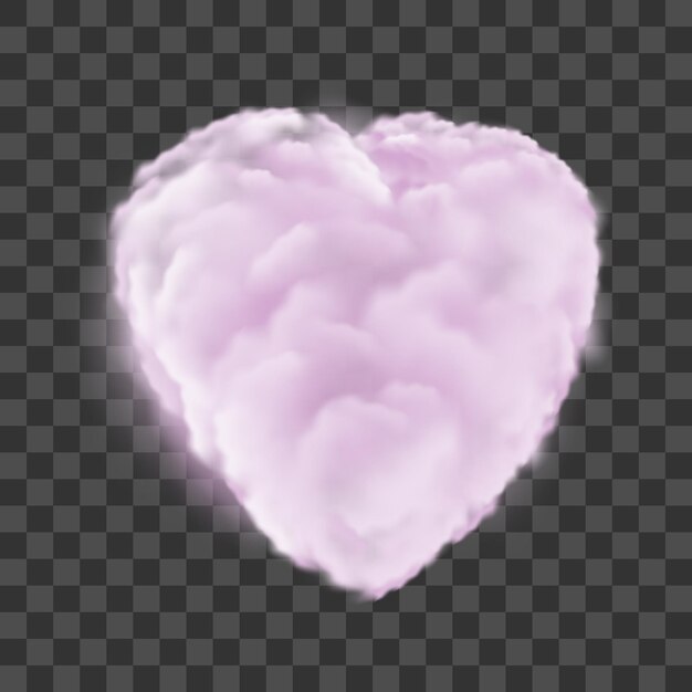 Nubes realistas en forma de corazón rosa en vector de fondo de vector a cuadros gris