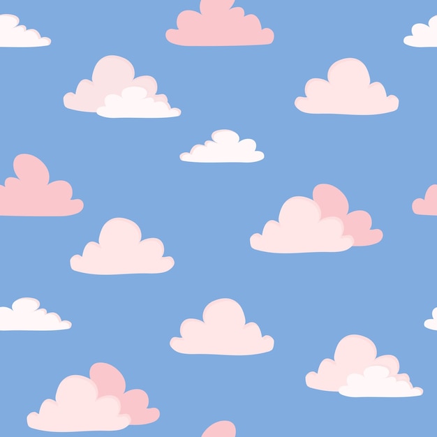 Nubes rosadas en la ilustración de vector de patrones sin fisuras de cielo azul