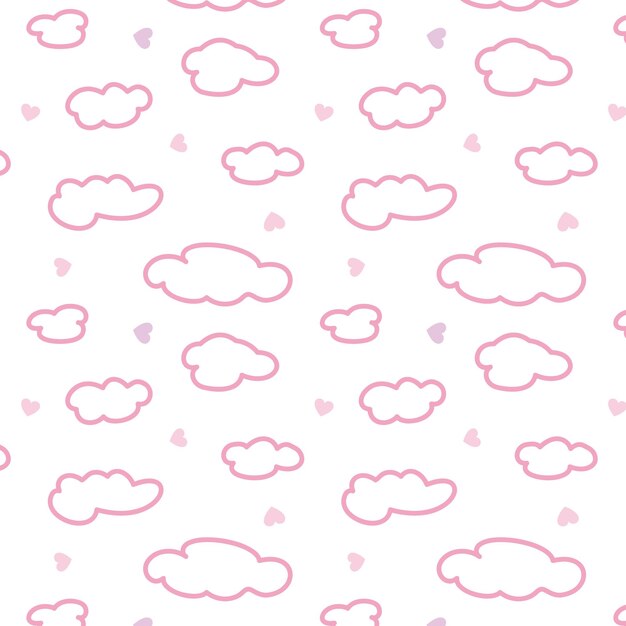 Vector nubes rosas y corazones ilustración vectorial de patten sin costuras