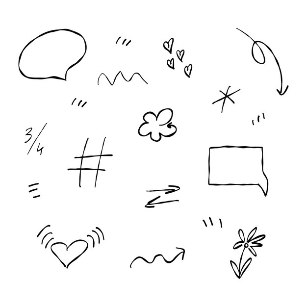 Nubes signos flechas flores corazones doodle iconos