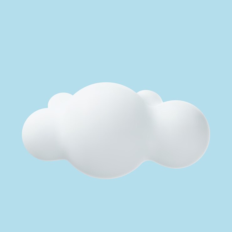 Nubes simples realistas 3D aisladas sobre fondo azul. Representar el icono de nubes esponjosas de dibujos animados redondos suaves en el cielo. ilustración vectorial