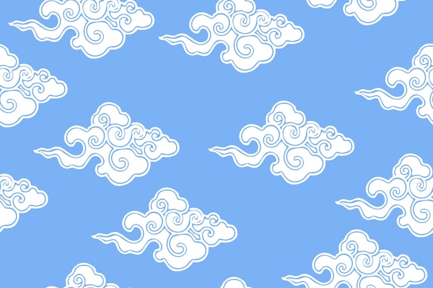 Nubes tradicionales chinas o tibetanas sobre un fondo azul patrón horizontal sin costuras oriental