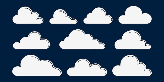 Nubes vectoriales planas establecen el cielo minimalista y los elementos meteorológicos